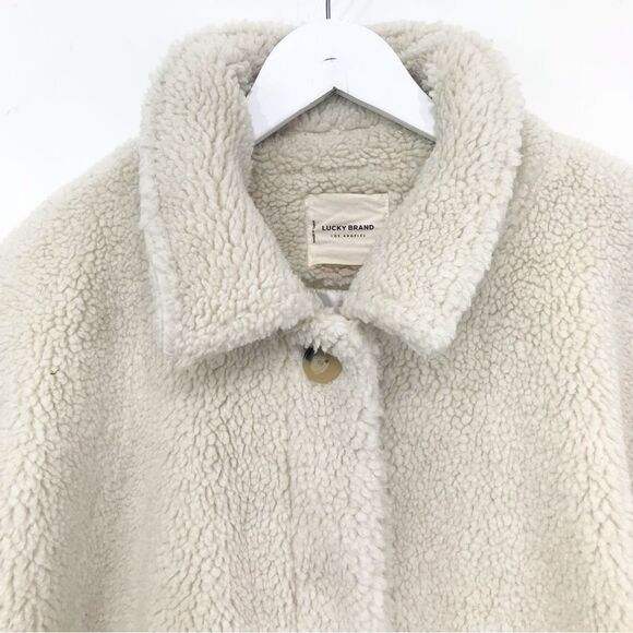 Lucky Brand Cream Sherpa Fleece Quilt Lined Button Up Teddy Shirt Jacket - Picture 10 of 16
